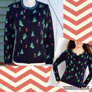 Talbots Skiers & Evergreens Beaded Cardigan Size S